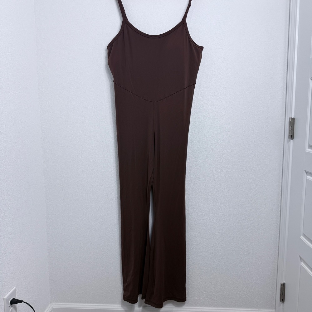 Aerie Offline Brown Flare Leg Jumpsuit Adjustable Spaghetti Straps Stretch - Picture 3 of 9